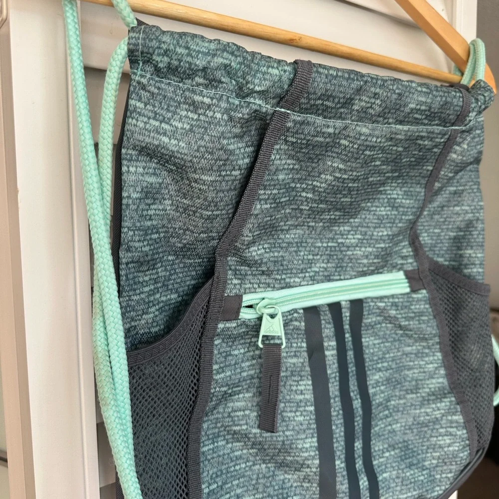 Adidas Aqua and Charcoal Drawstring Bag